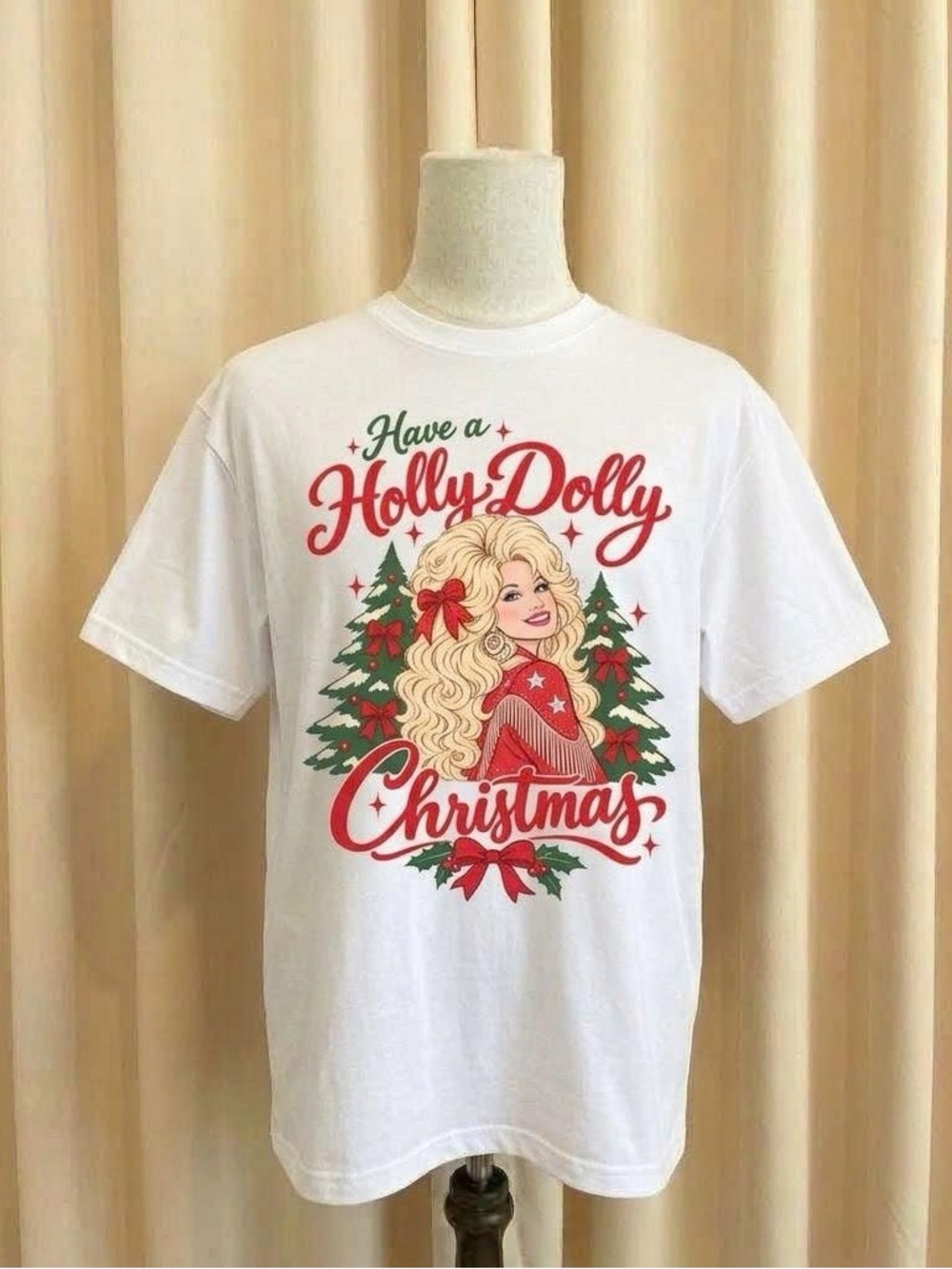 Vintage "Have a Holly Dolly Christmas" White Holiday T-Shirt